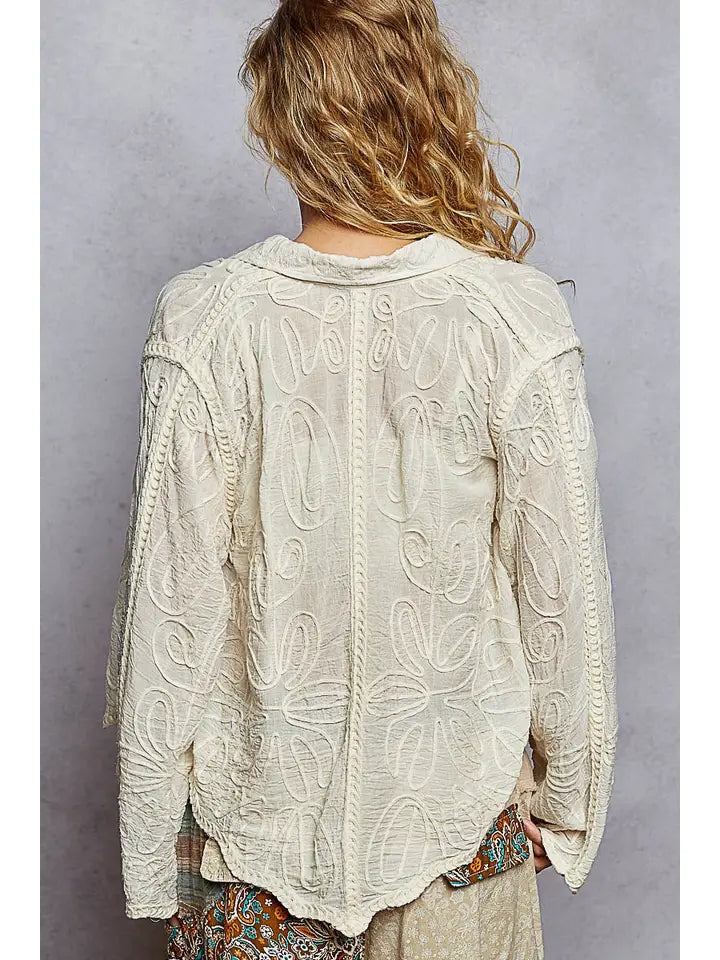 Long Sleeve Crochet Embroidered Floral Shirts